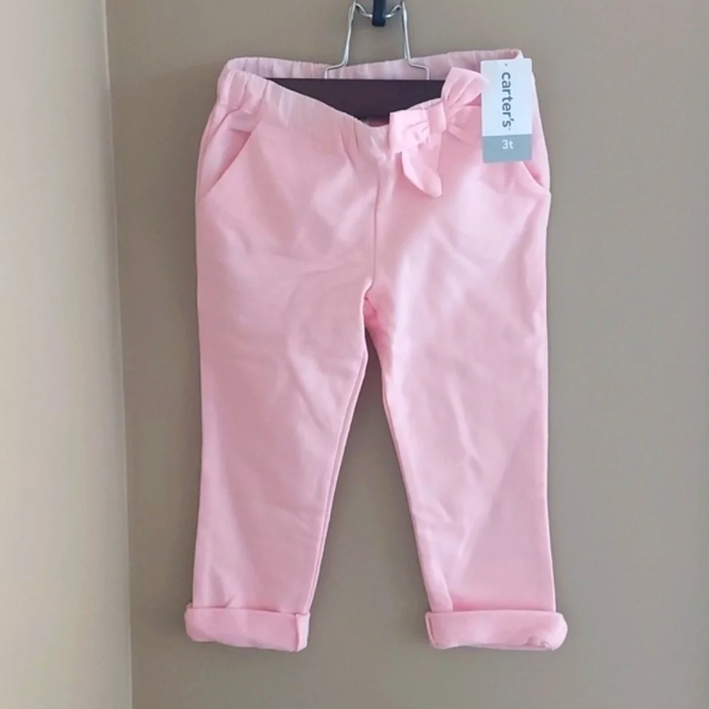 NEW Carter's pull on pants with 2 front pockets & bow at waist - pink - size 3T